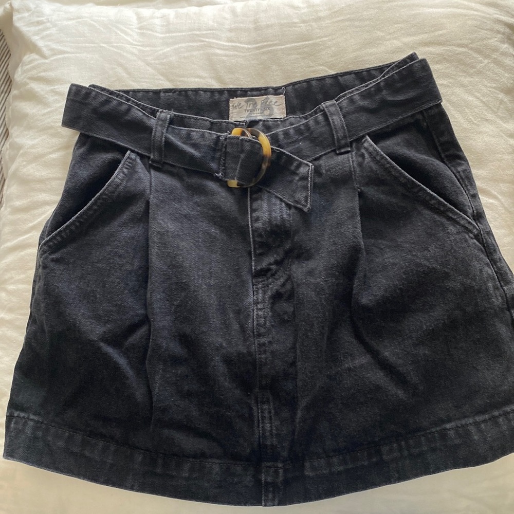 Free People black denim skirt